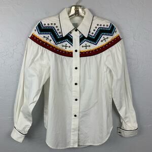 Vtg Hairston Roberson Top Southwestern Western Embroidery Studded Size Small